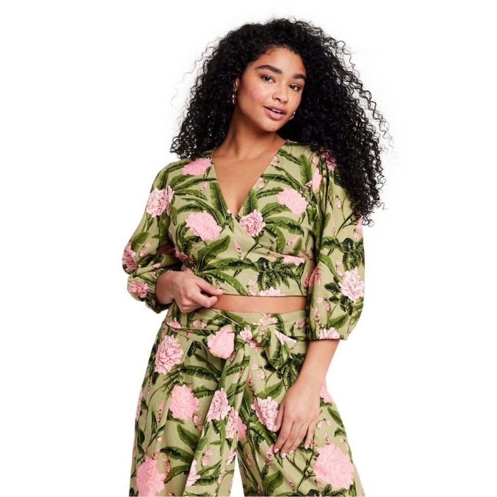 Agua Bendita x‎ Target Women's Large Peony Print Tie Wrap Top